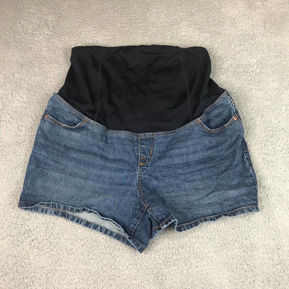 Ingrid & Isabel Blue Denim Maternity Shorts with Black Waistband